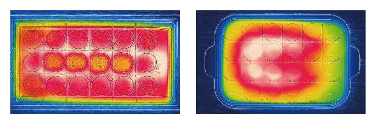 「感動! たこ焼きマイスター ATM-818」(左)と一般的なたこ焼きのプレート(右)の比較