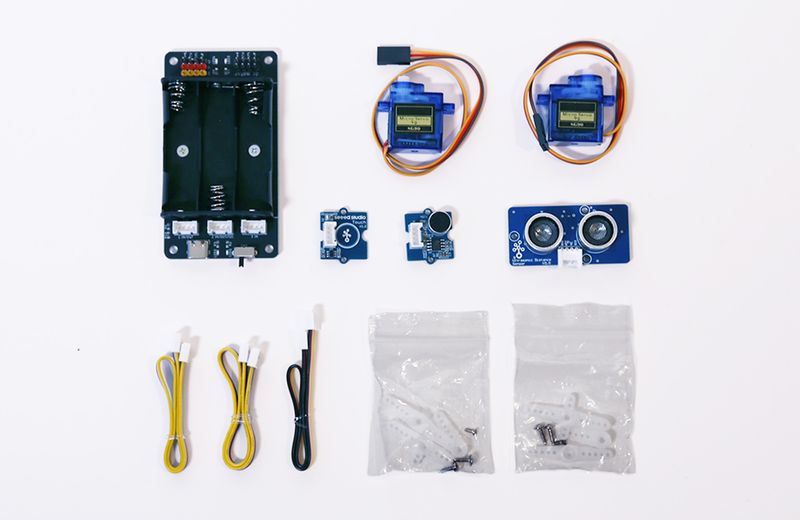 音・タッチ・超音波センサーとサーボモーター2個が付属した「メイカーボード コミュニケーションパッケージ　YE-EDU020」