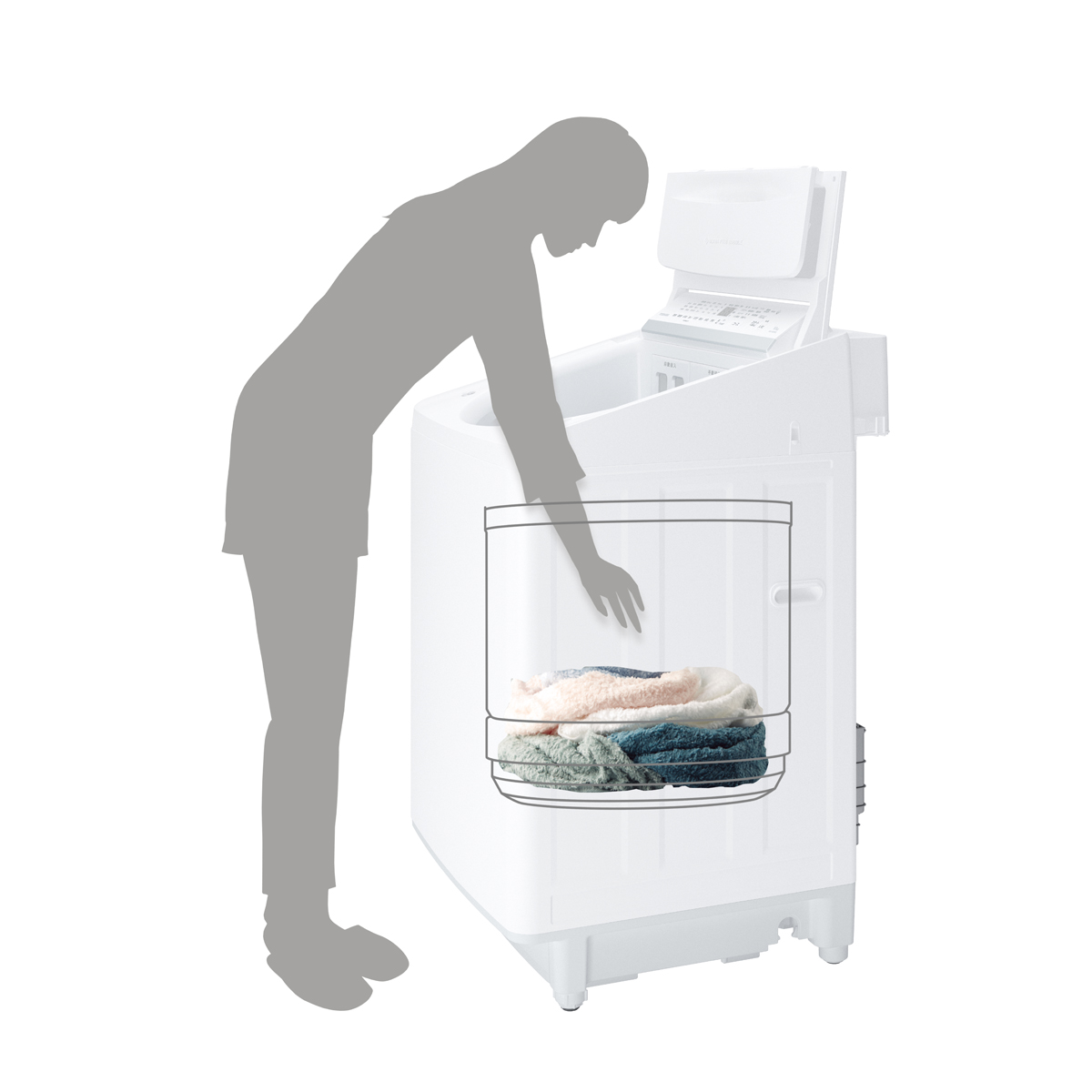 洗濯物の出し入れがしやすい「ロー&ビッグ投入口」