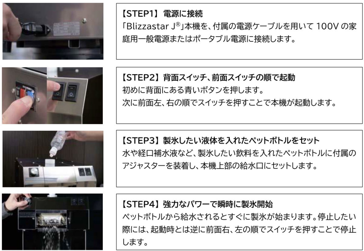水やジュースから瞬時にかき氷を作れる