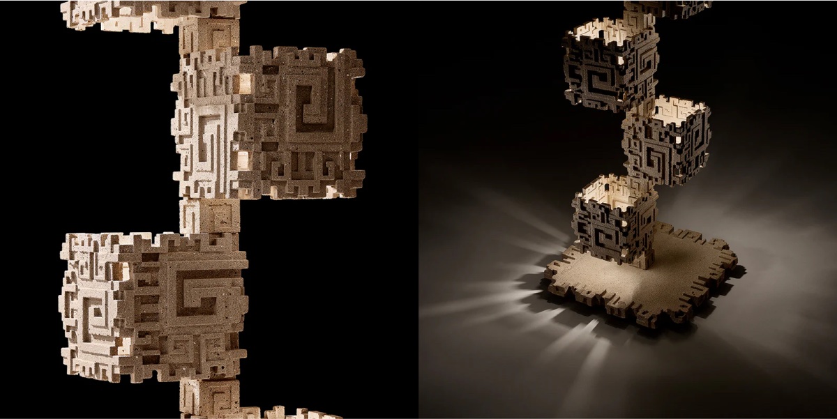 繊細なパターンが施されたモルタル製シェード