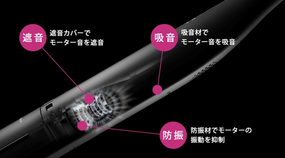 モーター音と排気音を低減する「ファンネルサイレンサー」