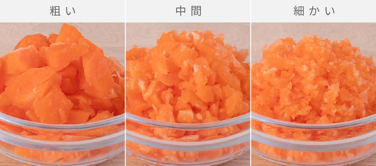 時間や回数を調節し、カットの細かさも自由に変えられる