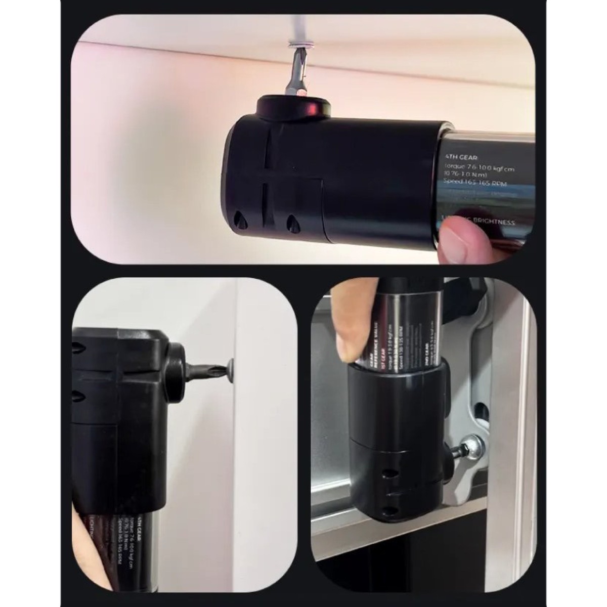 直角アダプターを装着することで狭い場所のネジ締めが可能に