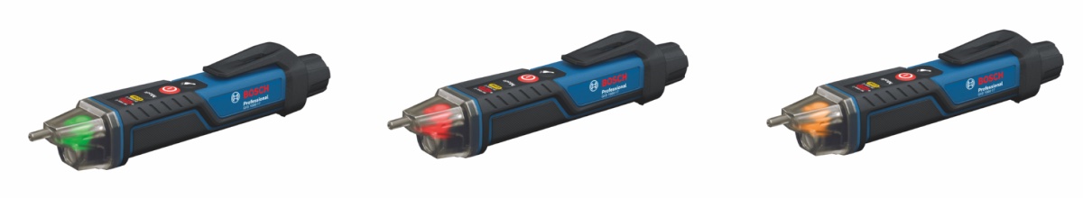 緑＝電圧検知なし、赤＝電圧を検知、オレンジ＝50V以下の電圧を検知