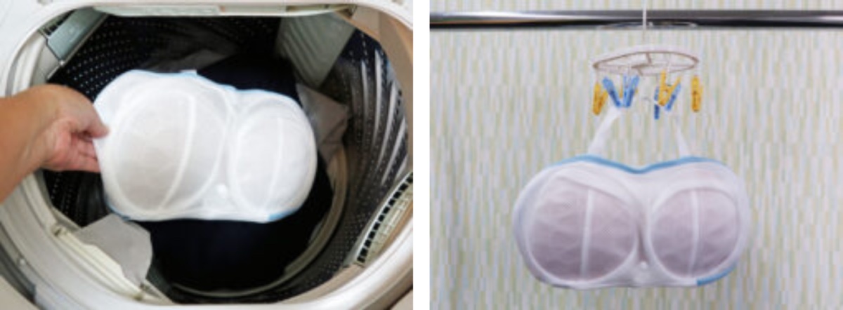 ネットは目が細かく、糸くずの付着を防げる。便利な持ち手付き