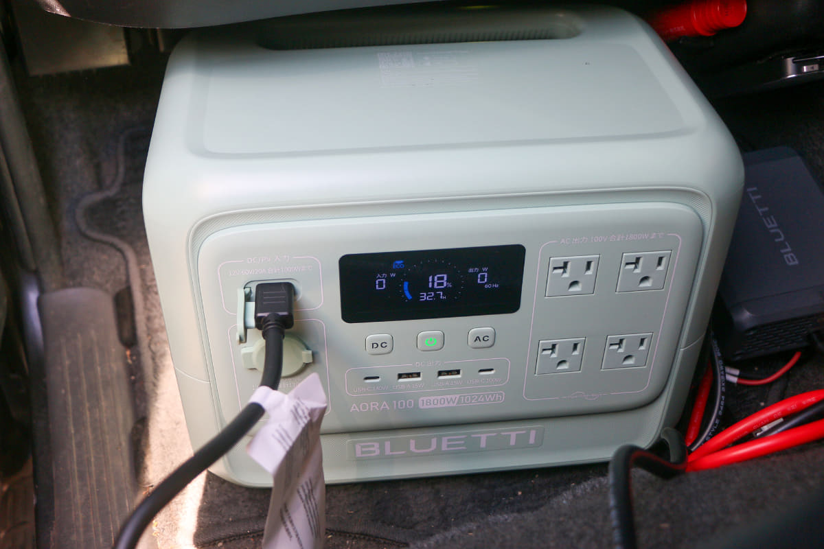 出発前「AORA 100 V2」の残量は約18％でした。走行中にどこまで充電できるのか?