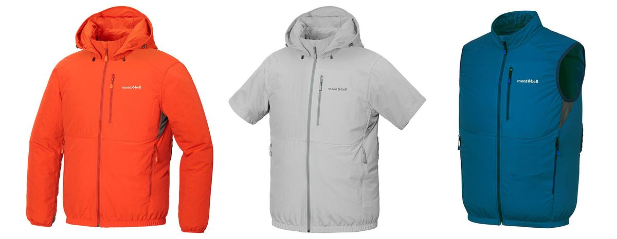 <a href="https://webshop.montbell.jp/goods/category.php?category=26">「ファンブロー」シリーズ</a>には長袖の<a href="https://webshop.montbell.jp/goods/disp.php?product_id=1132260">「ファンブロー パーカ」</a>(14,000円)ほか、半袖の<a href="https://webshop.montbell.jp/goods/disp.php?product_id=1132261">「ファンブロー ショートスリーブパーカ」</a>(13,200円)、袖なしの<a href="https://webshop.montbell.jp/goods/disp.php?product_id=1132243">「ファンブロー ベスト」</a>(9,900円)があります。カラーも豊富ですが、タイプによって選べるカラーは異なります。ただし、ウェアは単体販売で、ファンやバッテリーは別売です(画像：モンベルオンラインストア)