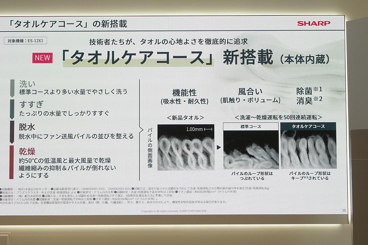 タオルケアコースを本体に搭載