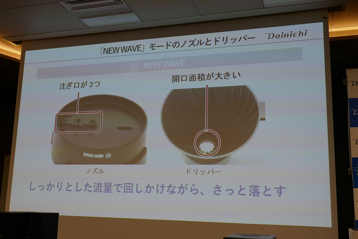 「NEW WAVE」モード専用のノズルとドリッパー