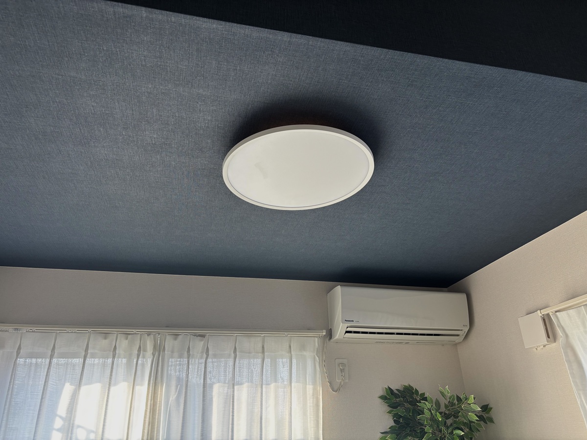 スッキリ薄いデザインなので埋め込み式のように天井になじみました