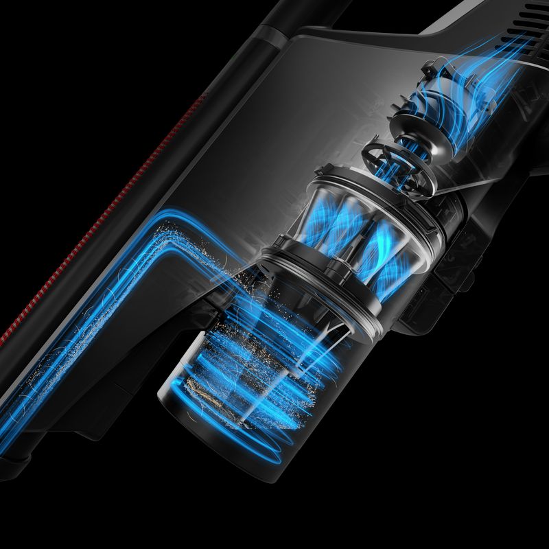 8気筒の気流が微細な粒子まで分離。プリーツフィルターがないため吸引力が持続するという