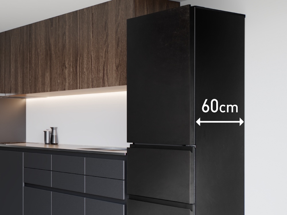 奥行60cmの薄型設計としたことで、キッチンにすっきりと収まる