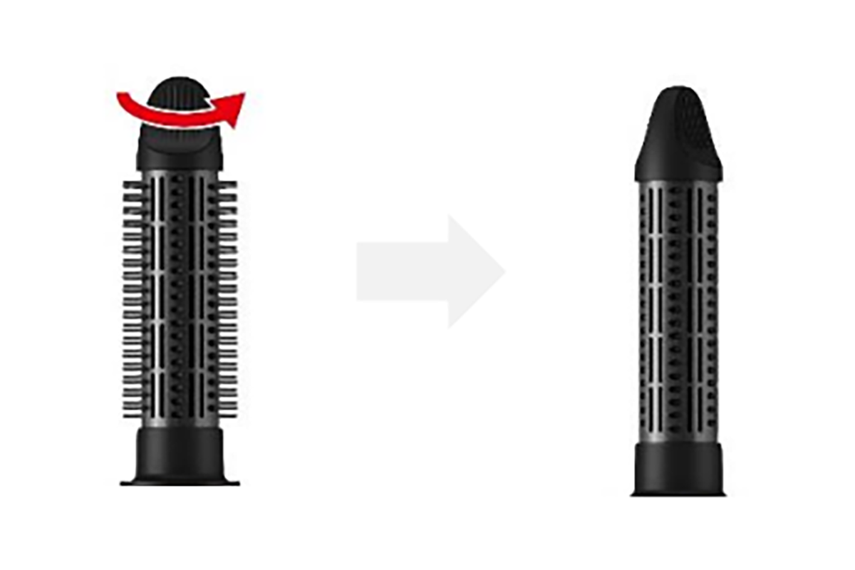 ブラシピンは先端を回すだけで格納できる