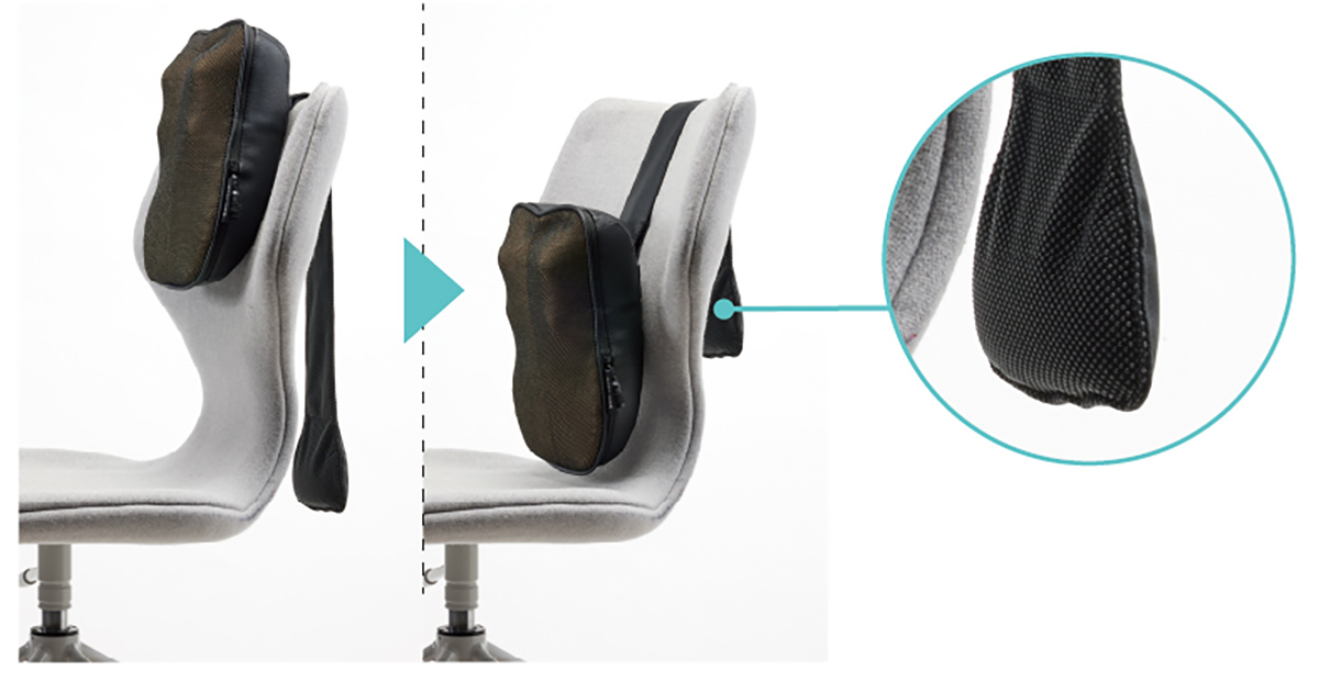 「もみ位置調整ベルト」で肩甲骨の位置にフィット