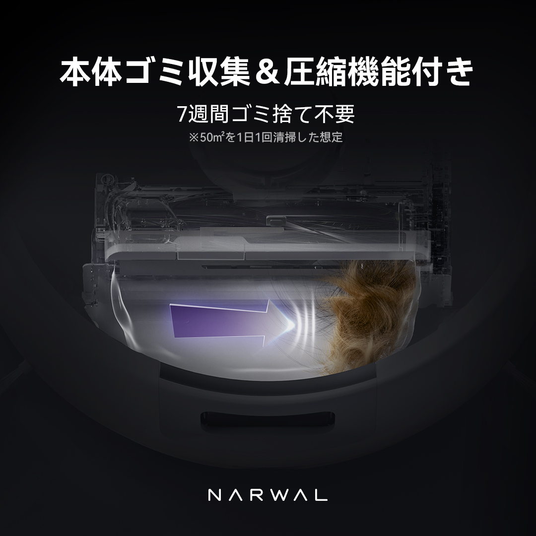 集めたゴミを圧縮して、7週間ゴミ捨て不要に