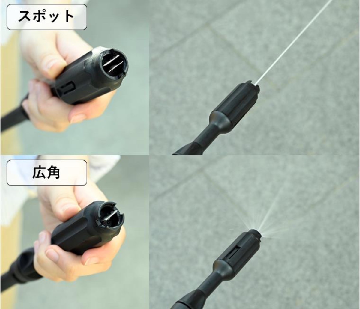 4MPaの高圧力で、2種類の水流に切り替え可能