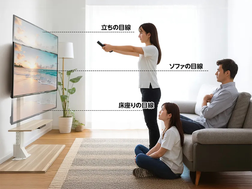 テレビの高さを最大48cmの昇降幅で調整できる