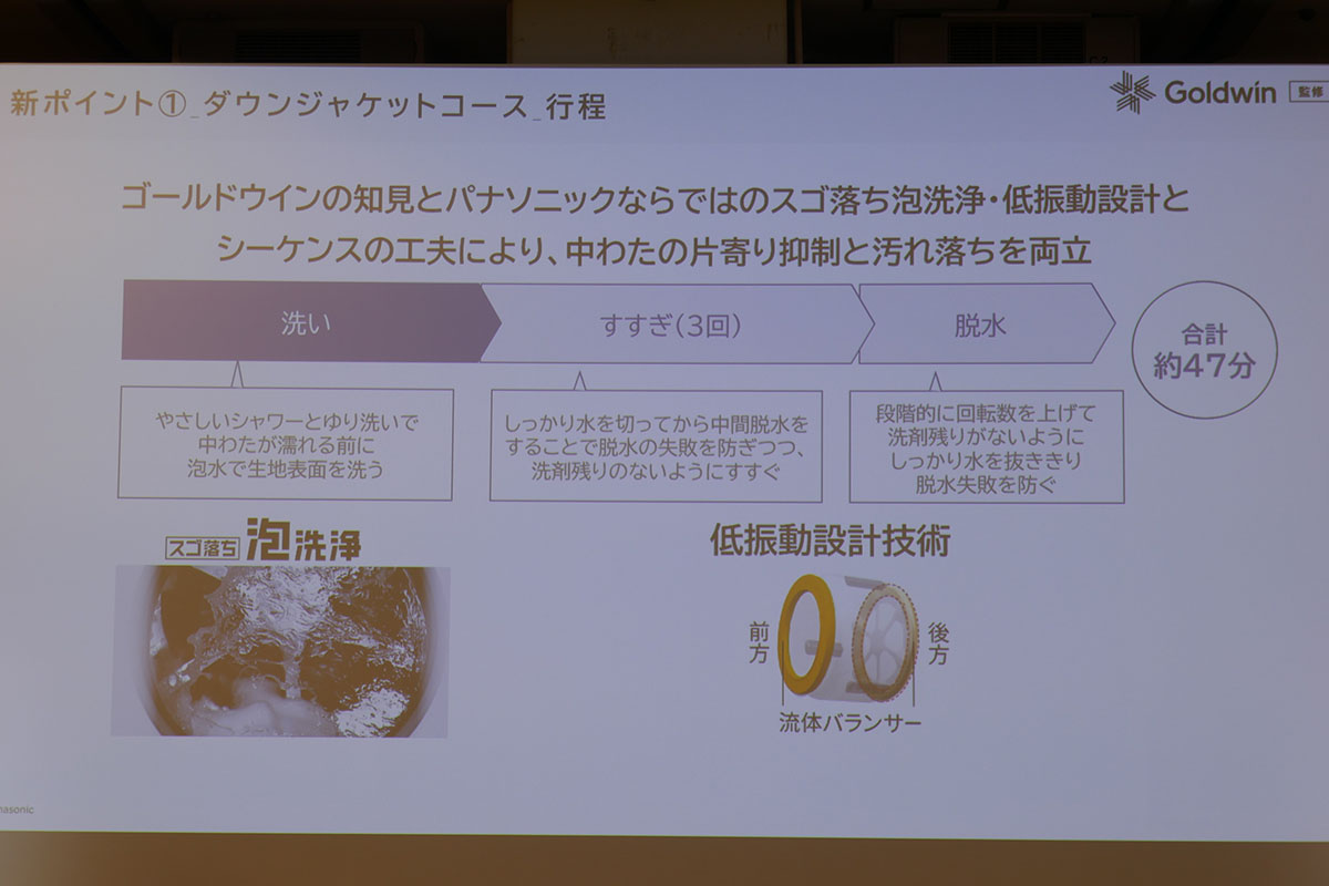 やさしく洗いながらも、シミの原因となる洗剤残りを防ぐためしっかり脱水