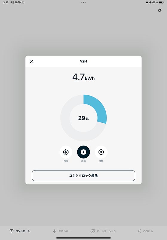 4月の深夜帯で、放電量とサクラのバッテリー残量を確認した