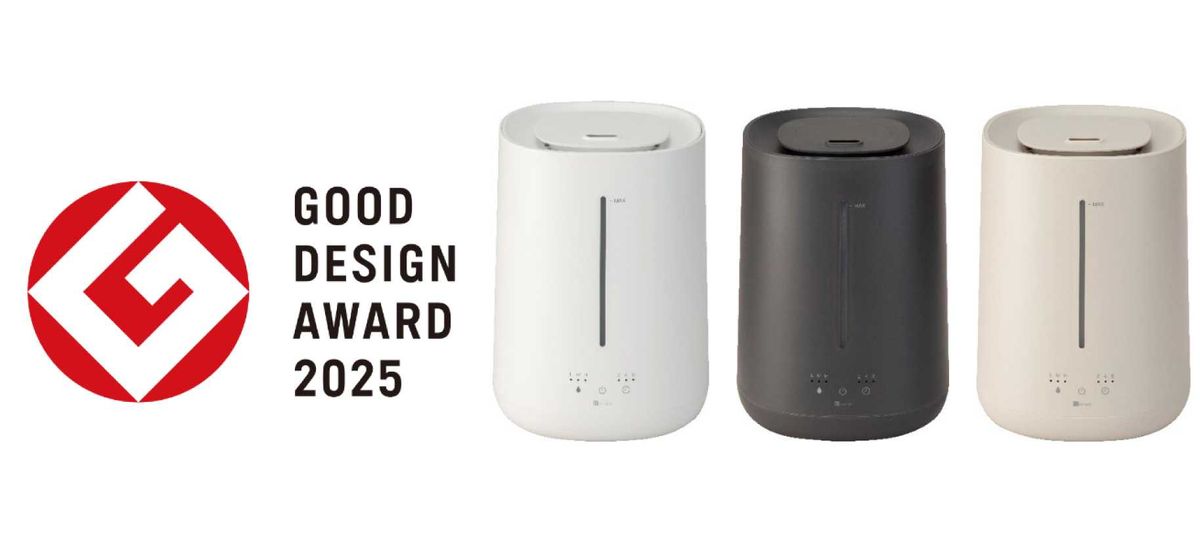 「タンク運べるらく給水加湿器」。左からホワイト、ダークグレー、モカ