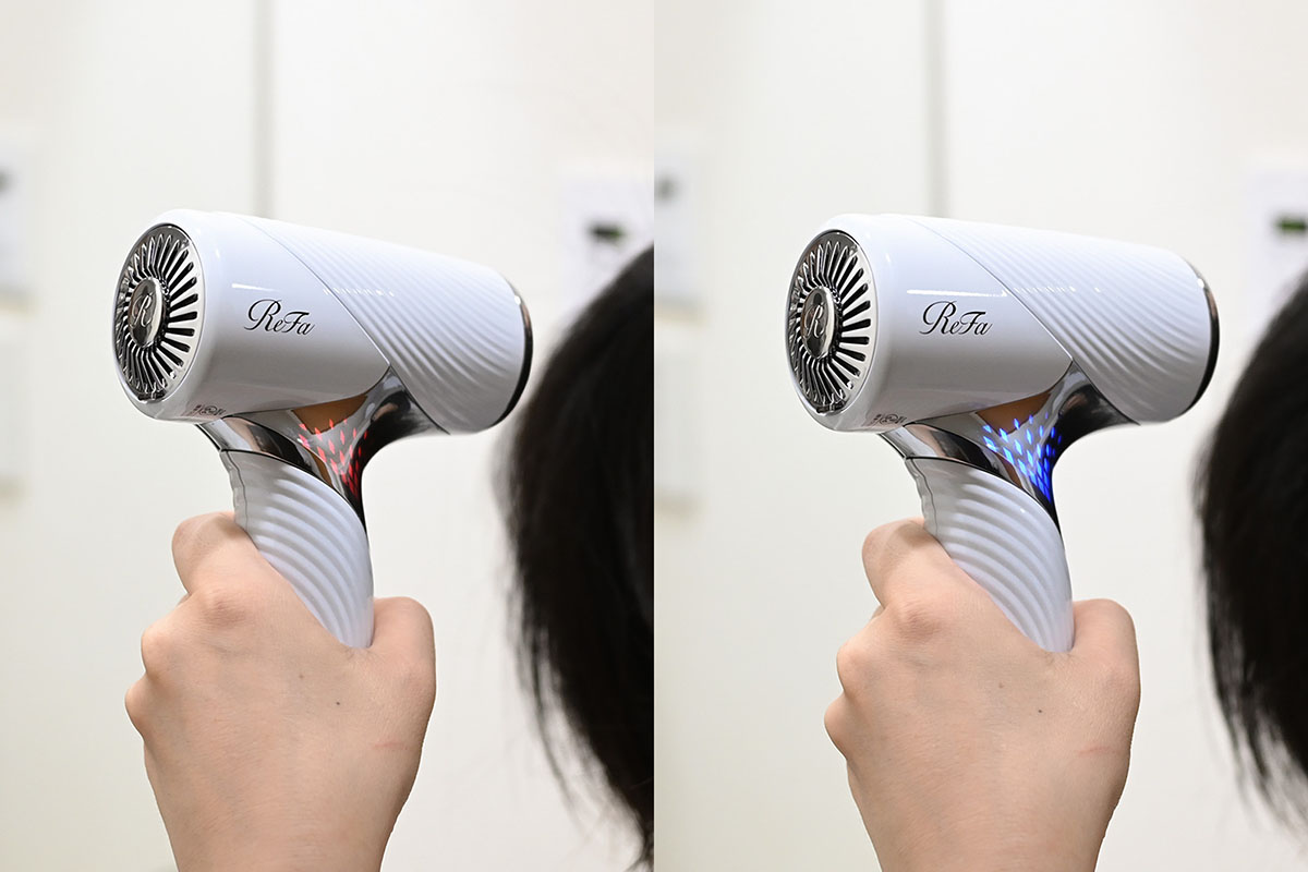 温風(赤)と冷風(青)を自動で切り替えてくれます