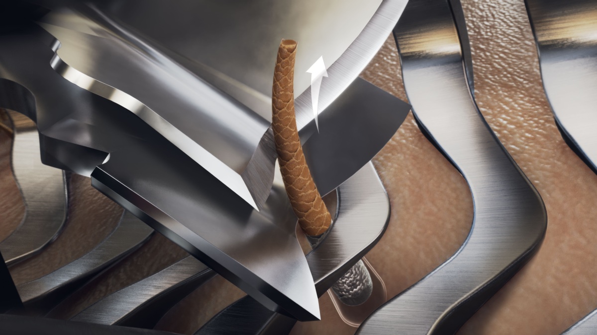 ヒゲを根元から引き上げて、肌下-0.08mmの深剃りを実現