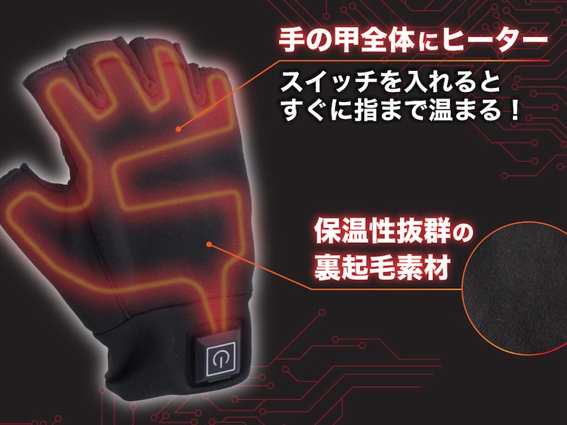 手の甲全体に搭載されたヒーター