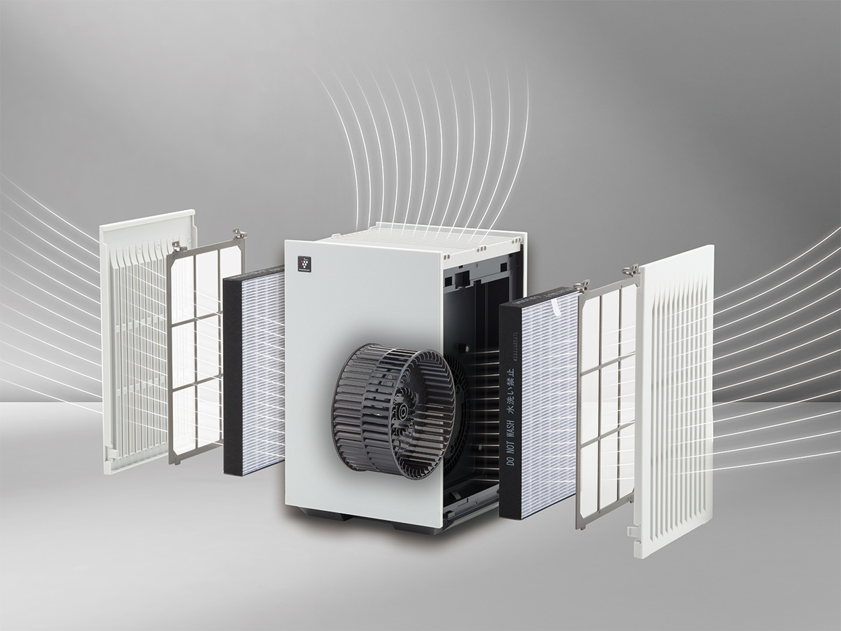 本体の左右から吸い込むことで効率的な送風を実現