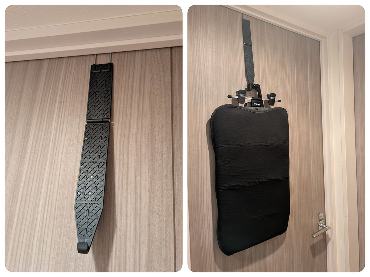 付属のドアフックを自宅のドアに引っ掛けて、そこに本体を引っ掛けて使います