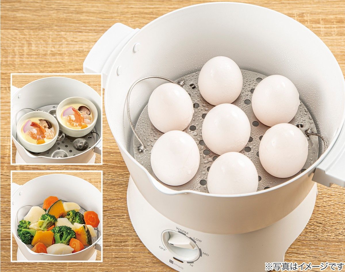 付属の蒸し皿でゆで卵が作れる