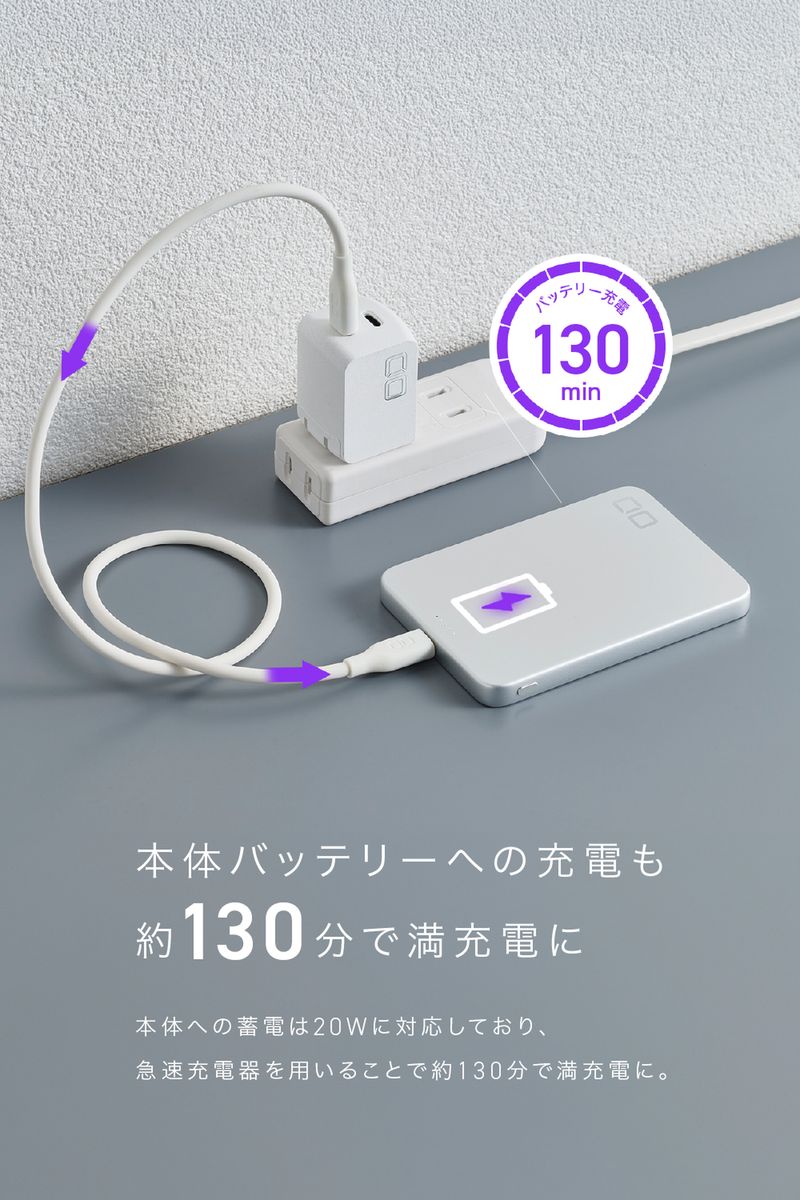 130分で満充電になる