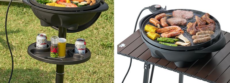 調味料や飲み物が置けるカップホルダー付き