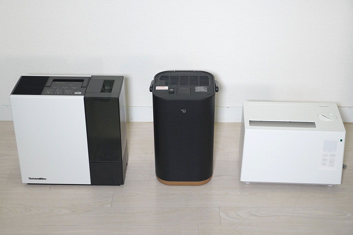 左からダイニチ工業「HD-RXT525」、象印マホービン「EE-FA50」、シロカ「SD-5HC151」