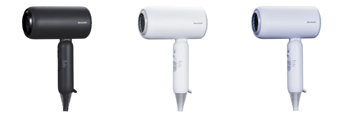 カラーは3種類で左から、アッシュブラック、ソフトホワイト、グレイッシュパープル(画像：シャープ)