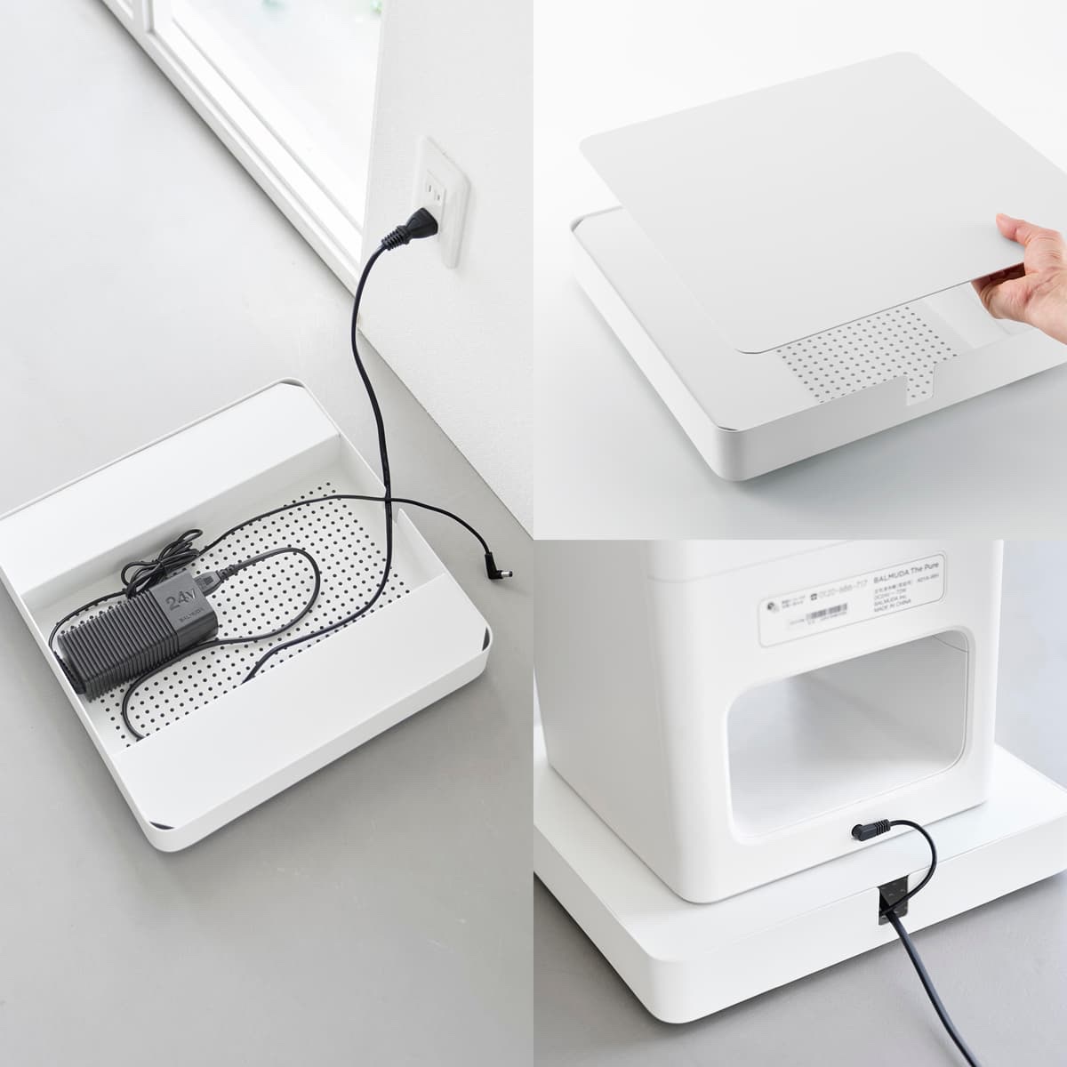 アダプターや電源タップを隠して収納できる