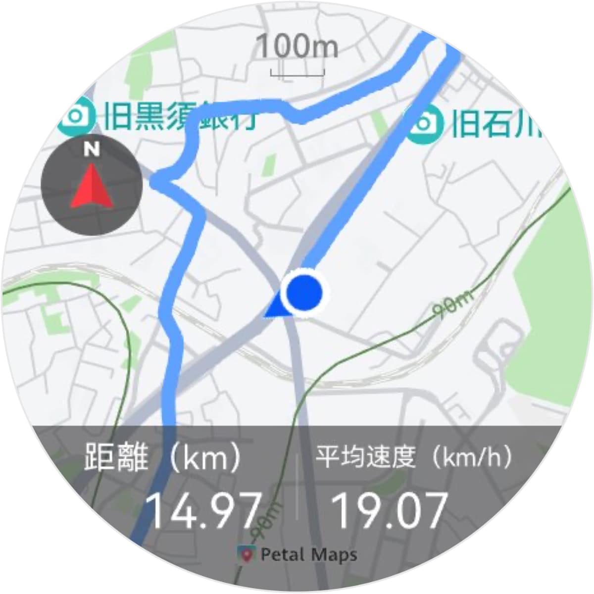 このようなマップも表示されます。あらかじめルートをインポートしておけば、走行中にナビゲーション機能が使えます