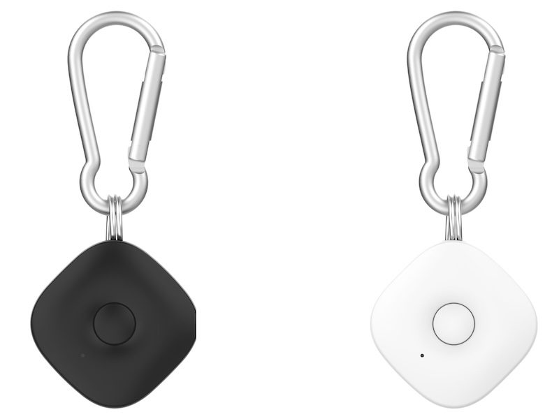 カラビナとキーリングが付属。本体カラーはブラックとホワイトの2色