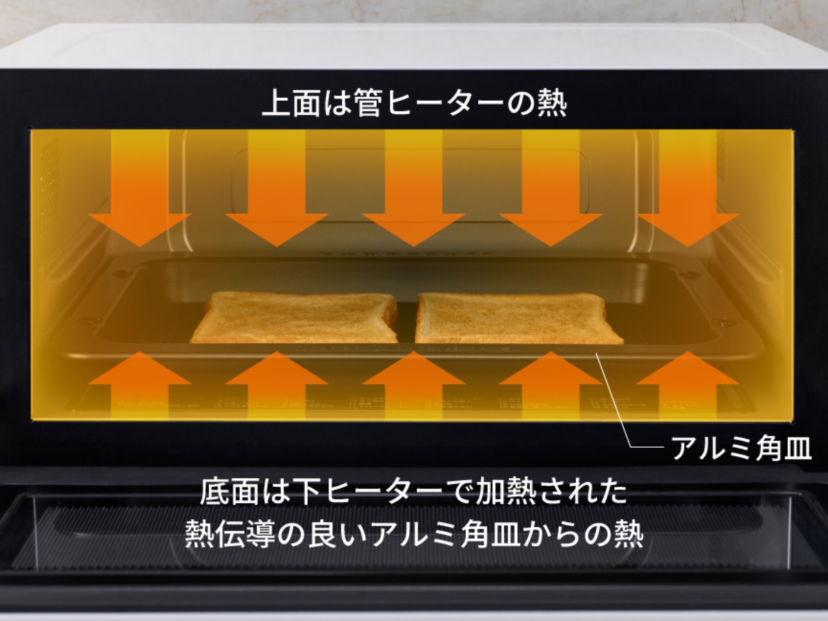 付属のアルミ角皿を使用してトーストを両面焼きできる