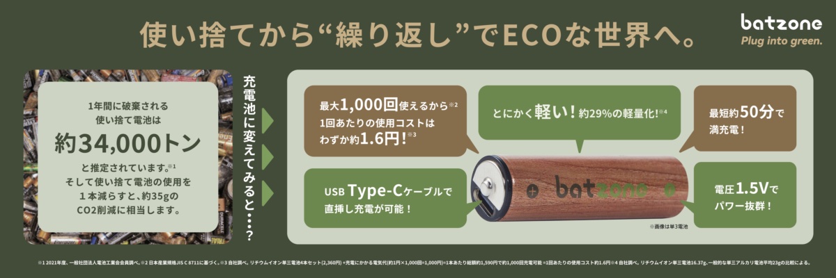 USBポートから直接充電できる利便性と環境への配慮を両立