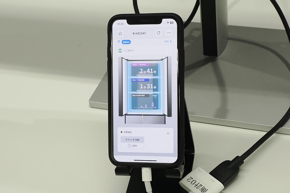 ハピネスアップの画面。ドアを開けていた時間なども管理して節電に役立てられる