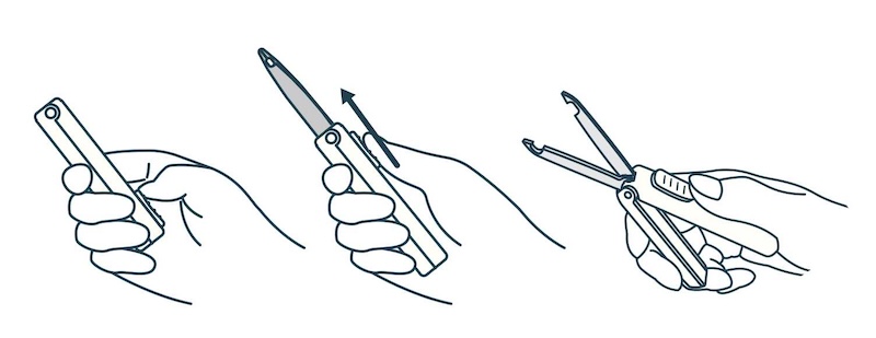 使用時には、本体に収納されたハサミを、スライドして引き出す