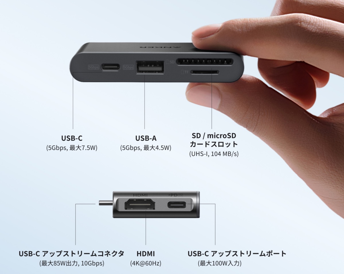 USB Type-Cハブは6ポート搭載
