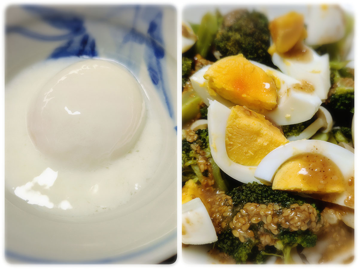 温泉卵(左)、ゆで卵(右)。好みに応じて作り分けられる