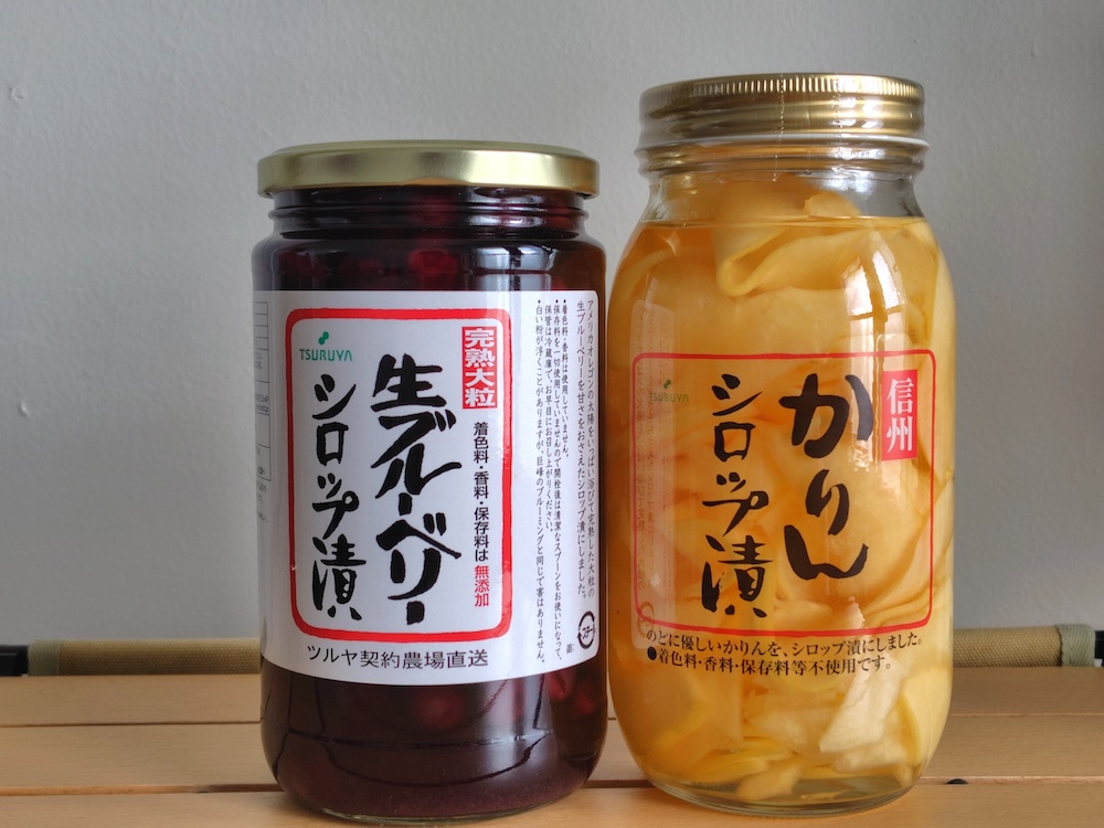 ツルヤ「ブルーベリーシロップ漬・かりんシロップ漬」