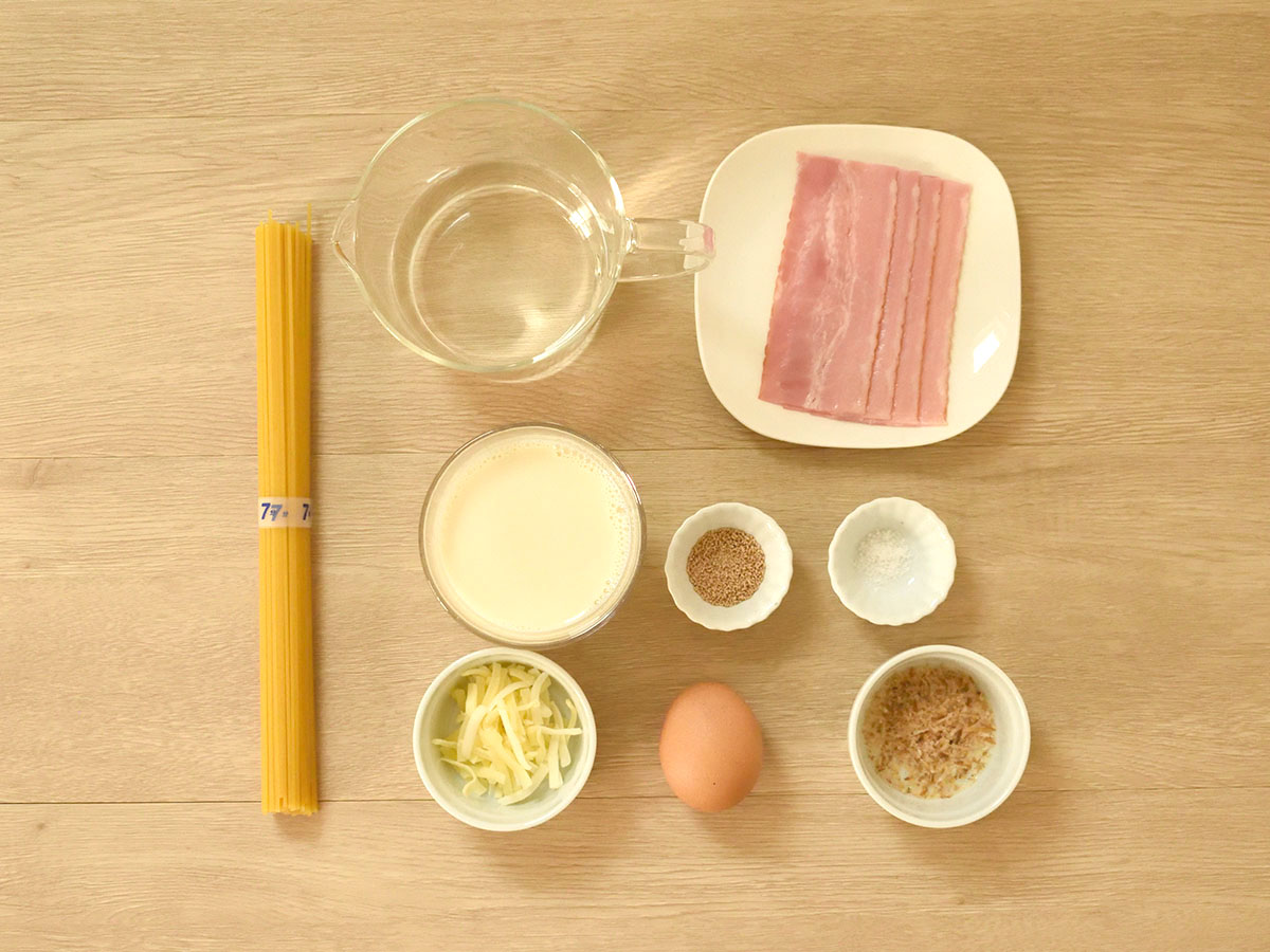 今回は、ハーフベーコン、調整豆乳を使用しました