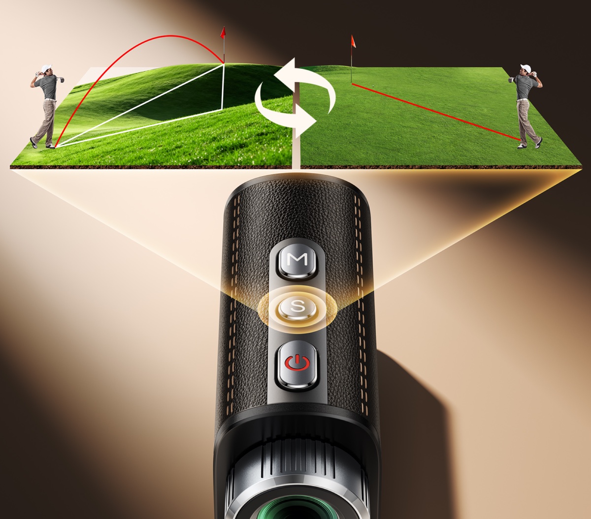 高低差補正のON/OFFは本体のSボタンを押すだけで切り替え可能