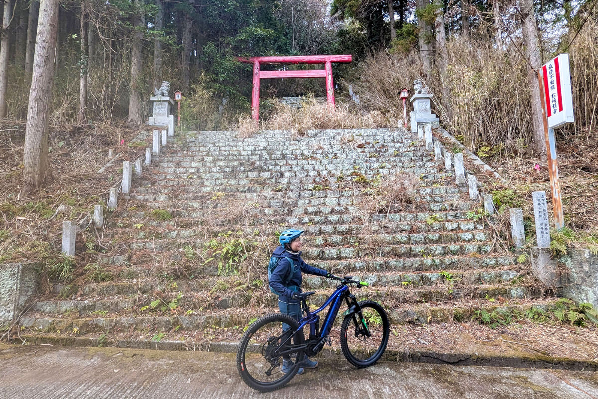 山のほうに入ってみると、歴史を感じさせる神社が。近年は参拝客も途絶えているようだ