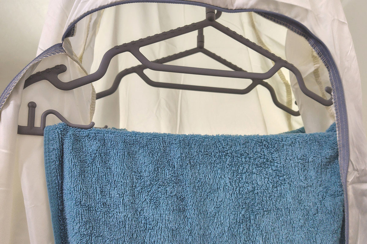 ミニサイズのバスタオル2枚を、オフタイマー1時間・乾燥温度Hiで乾燥