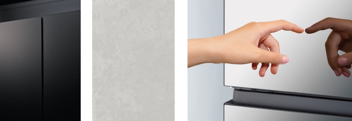 左からフロストガラス、石目調ガラス、ミラーガラス